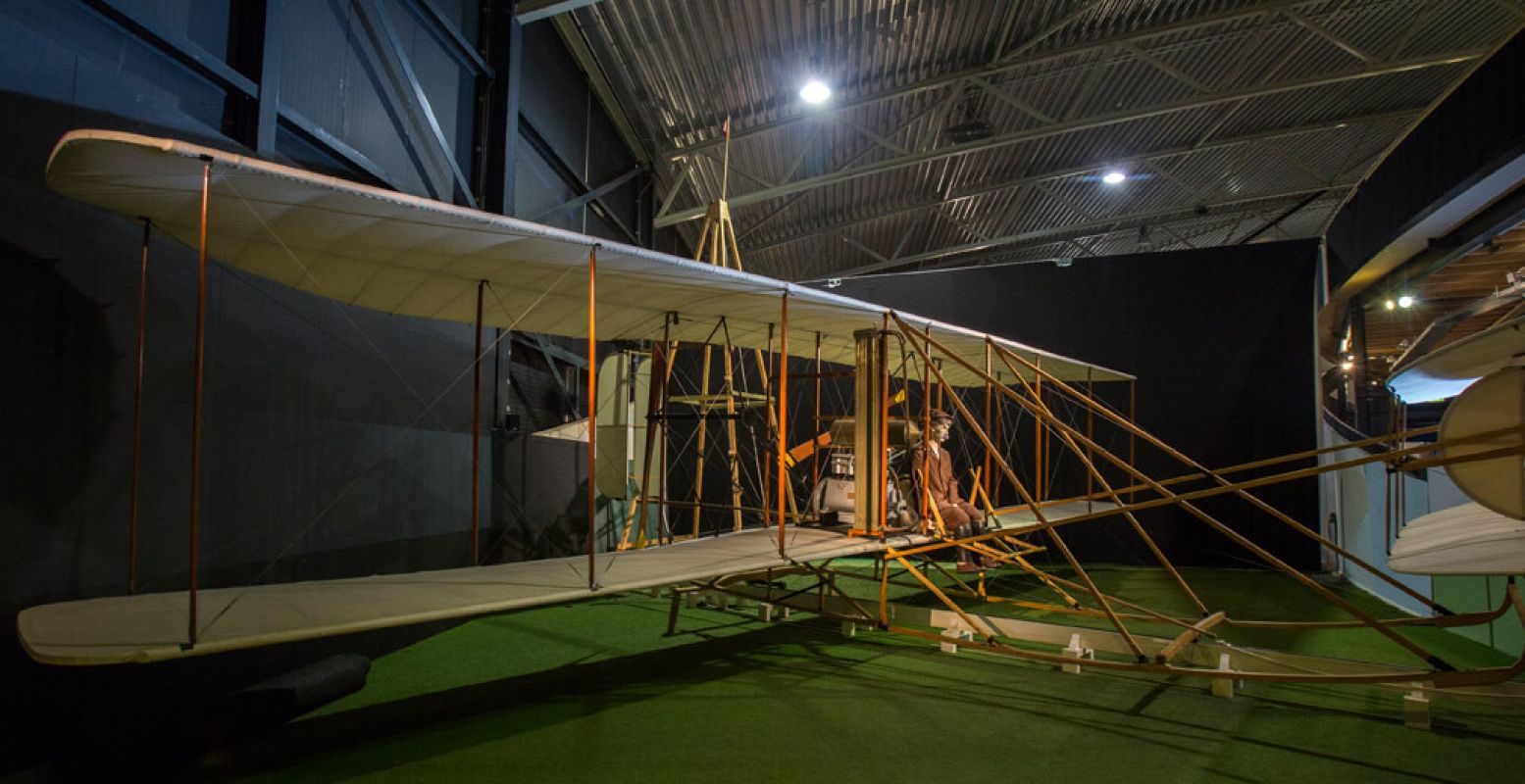 De eerste gemotoriseerde vlucht: de Wright Flyer. Foto: Libéma / Aviodrome