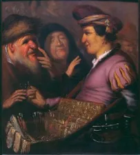 Rembrandts vier zintuigen De brillenverkoper. Foto: Museum De Lakenhal.Foto geüpload door gebruiker.