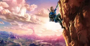 Master Sword uit Legend of Zelda ligt nu in Groningen De expositie opent met een enorme afbeelding van de held Link, die een berg beklimt. Breath of the Wild spelers herkennen deze afbeelding meteen. Foto: Breath of the Wild © (2017) Nintendo