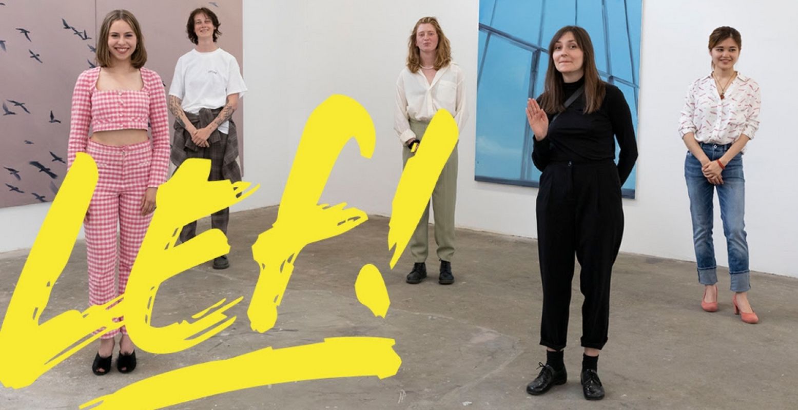 Het Mondriaanhuis opent Mondriaan 150 met de expositie LEF! Met werk van de kunstenaars (van links naar rechts) Boukje Kemper, Hannah Meijer, Marloes Roeper, Monika Nowak en Tian Teng. Foto: Het Mondriaanhuis © Django van Ardenne