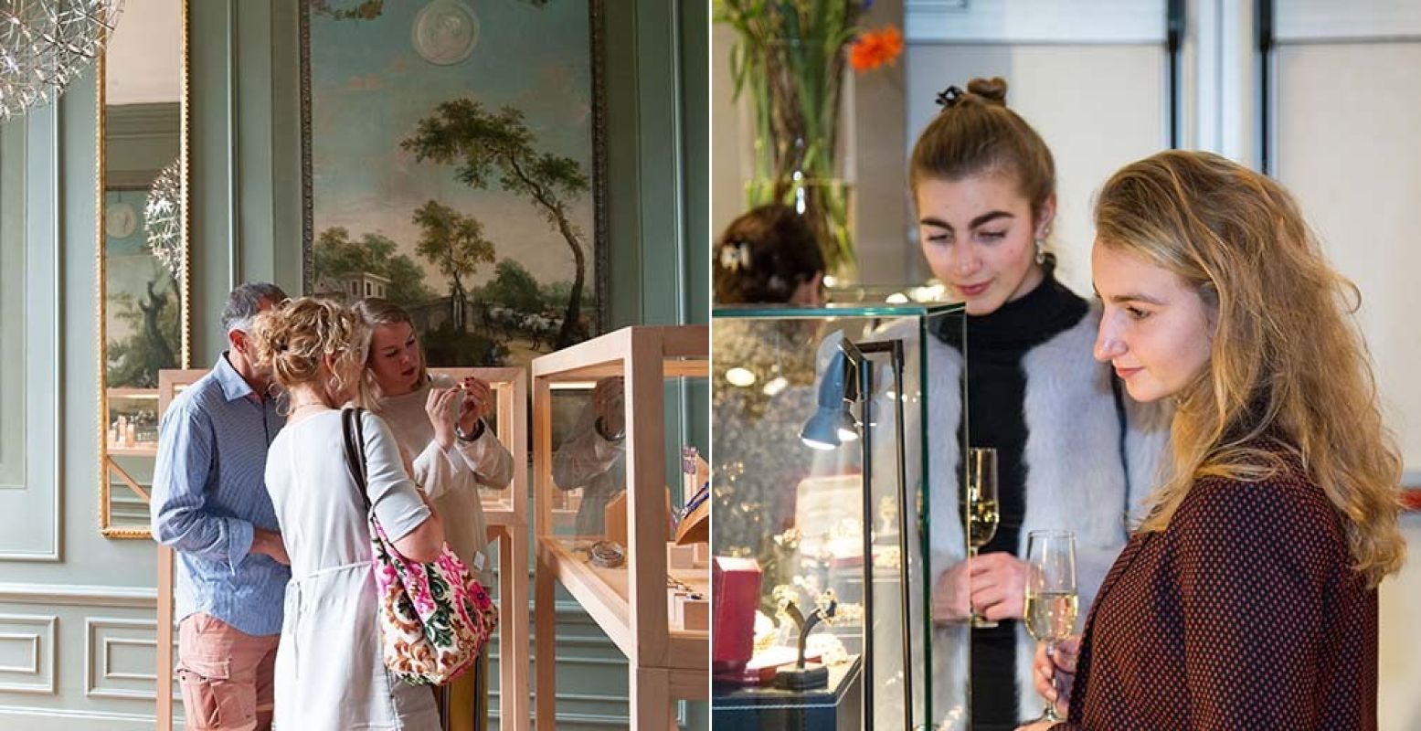 Fancy: met een drankje in de hand samen sieraden bekijken. Foto: Het Juweel Rotterdam, InterEvent.