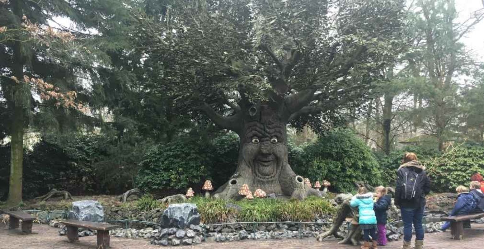 De pratende boom in het Sprookjesbos, bijna niet van echt te onderscheiden!