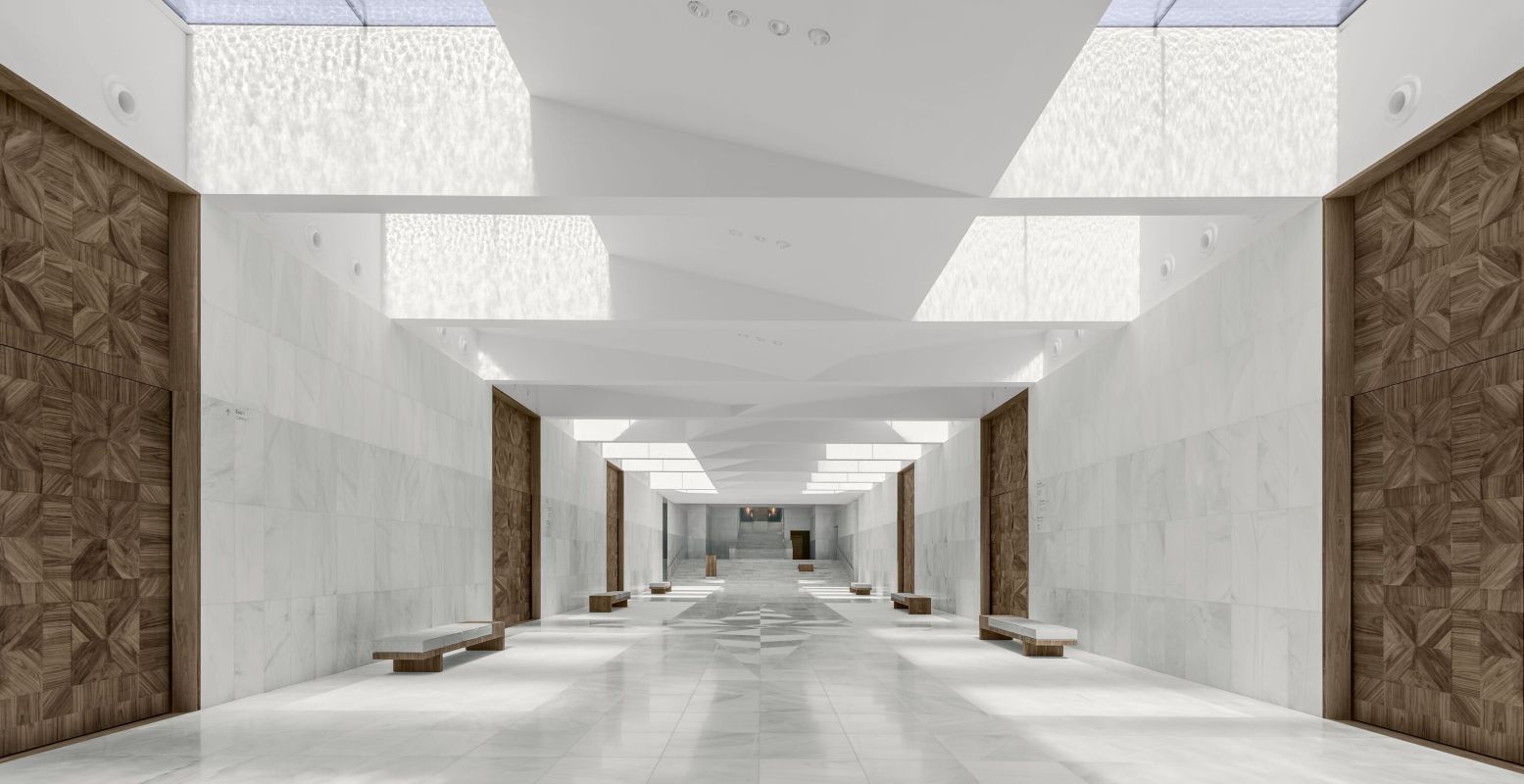 De grand foyer verbindt het bestaande paleis met het nieuwe gedeelte. Foto: © Paleis Het Loo
