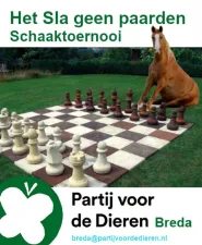 Sla geen paarden schaaktoernooi Flyer schaaktoernooi, Foto: Partij voor de dieren BredaFoto geüpload door gebruiker.