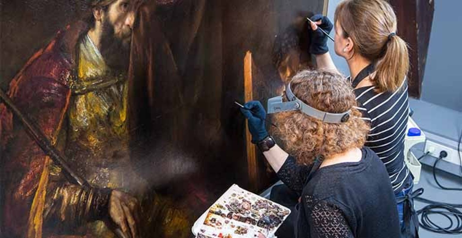 Het schilderij tijdens de restauratie. Foto: Ivo Hoekstra. Credits: Mauritshuis Den Haag