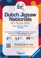 Dutch Jigsaw Nationals een wedstrijd legpuzzelen Flyer Dutch Jigsaw Nationals. Foto: Karin Harmsen