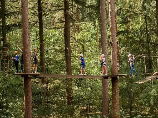 Balanceer op een meters hoge balk. Foto: Klimbos Garderen