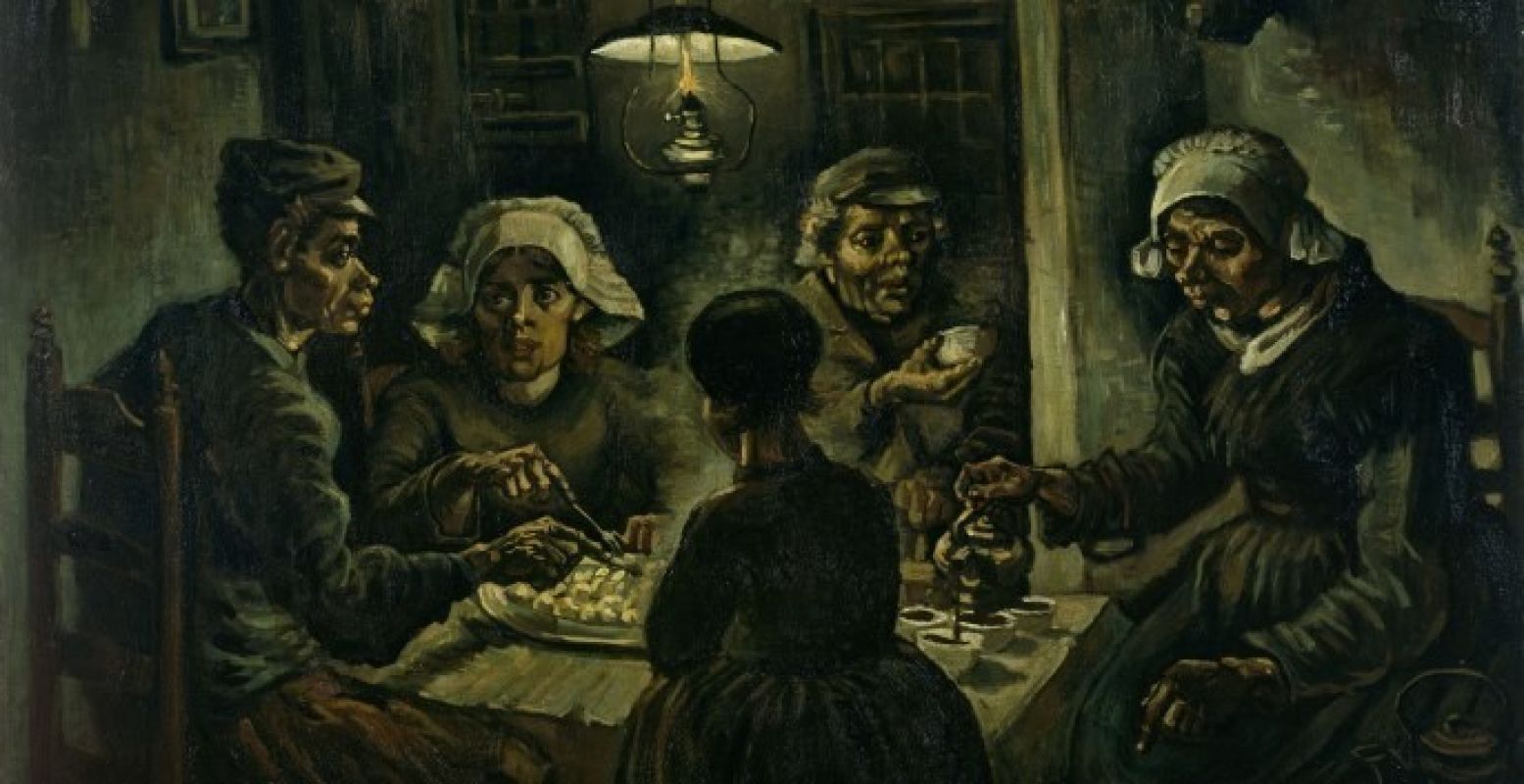 De tentoonstelling Design uit het land van de aardappeleters is gebaseerd op dit schilderij:  De aardappeleters  door  Vincent van Gogh . Licentie Publiek domein via  Wikimedia Commons .