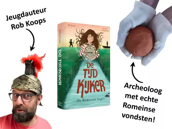 Jeugdauteur Rob Koops en archeoloog in bieb Foto ge&uuml;pload door gebruiker Waterlinie Evenement