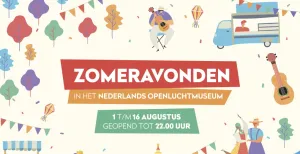 Zomeravond in het Openluchtmuseum Nog nooit eerder was het Nederlands Openluchtmuseum 's avonds open voor publiek. Foto: Nederlands Openluchtmuseum