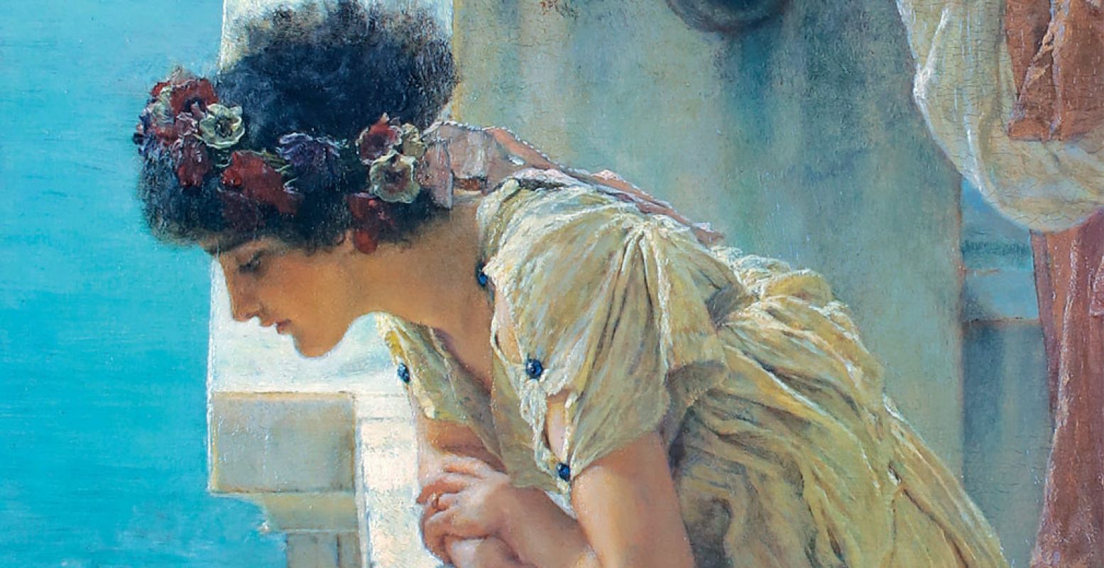 Sir Lawrence Alma-Tadema, Een gunstig uitkijkpunt (detail), 1895, olieverf op doek, Collectie van Ann en Gordon Getty