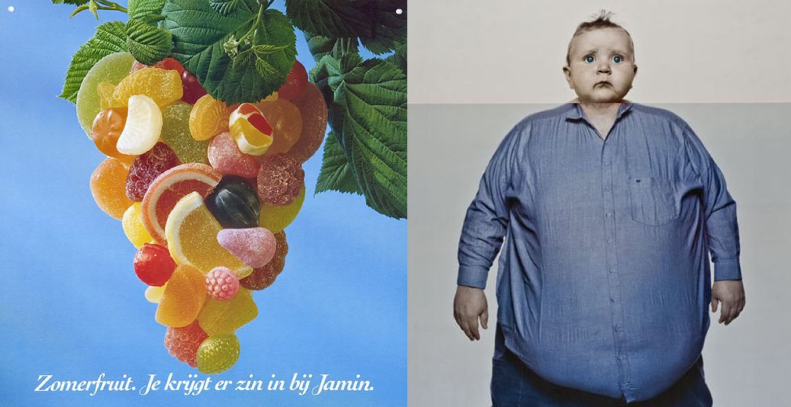 Links: Zomerfruit bij Jamin, affiche 1970. Rechts: Zeg vaker nee, abri 2005, uitgave SIRE. Foto: beide zijn te vinden in de Atlas Van Stolk.