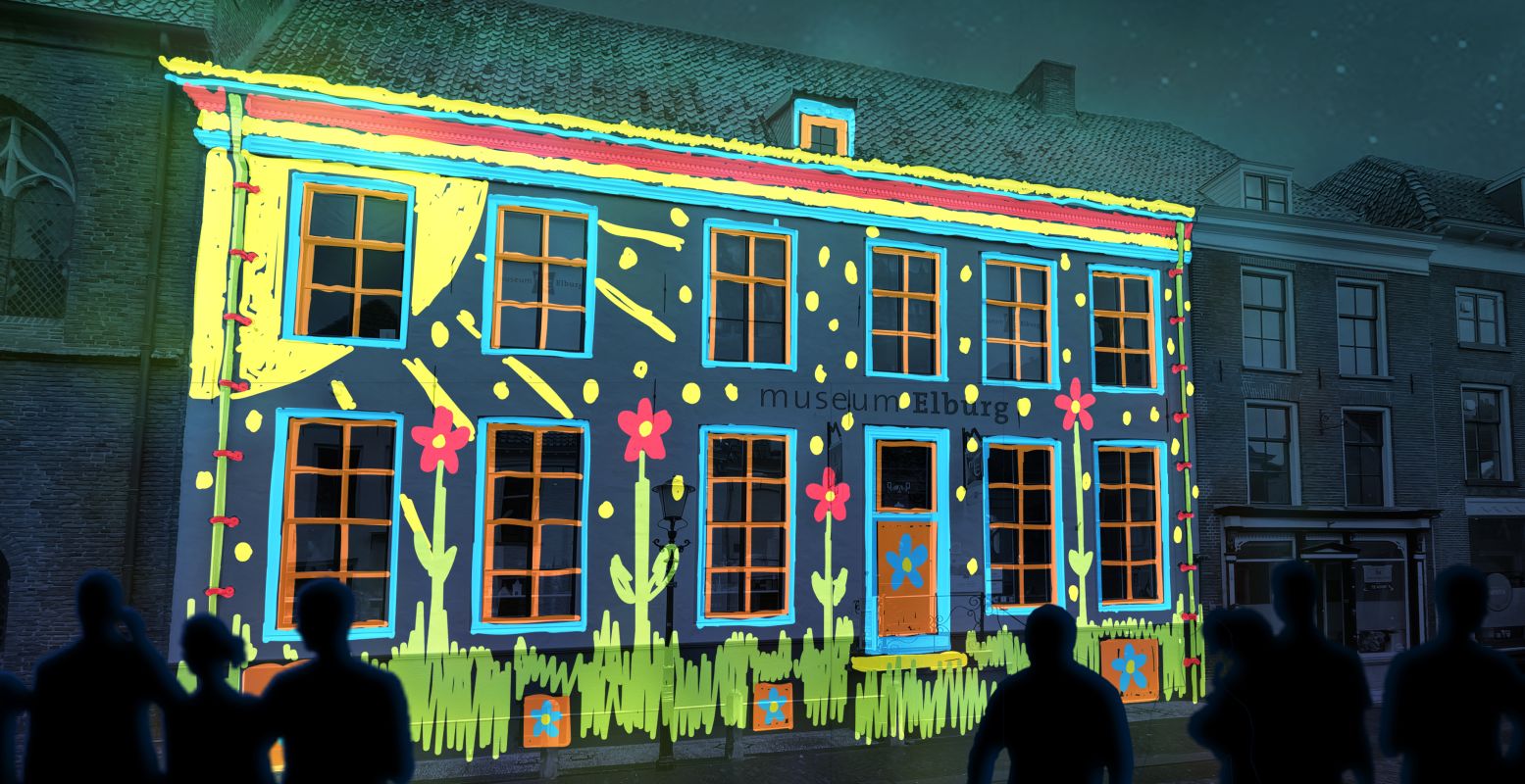 Vrolijke tekeningen kleuren gebouwen als Museum Elburg. Foto: Mr. Beam / MarketingOost