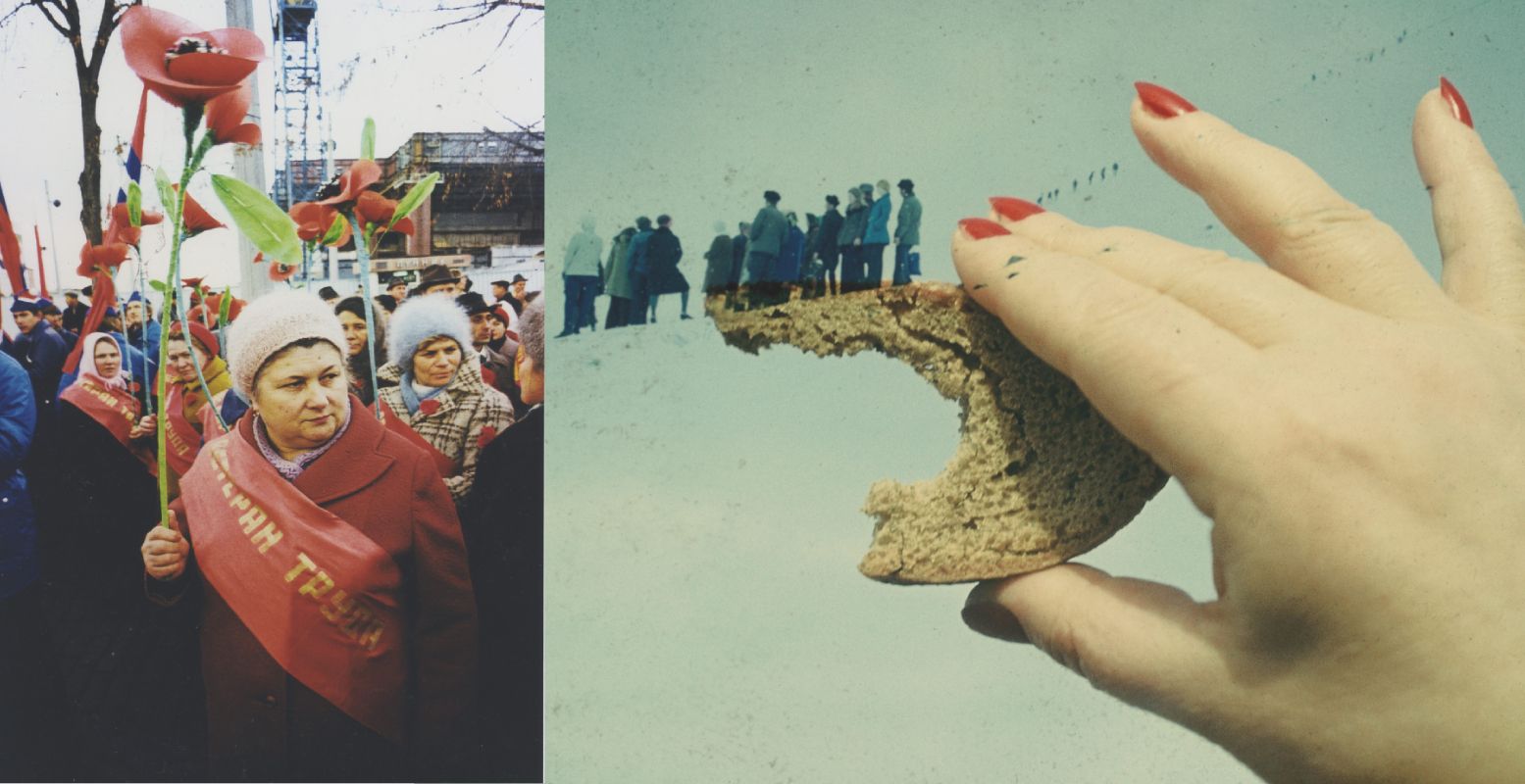 Links: uit de serie "Red", 1968-75 en rechts: uit de serie "Yesterday’s Sandwich", 1966-68. Beide: VG Bild-Kunst, Bonn. Courtesy Boris and Vita Mikhailov. Foto's: Fotomuseum Den Haag © Boris Mikhaïlov