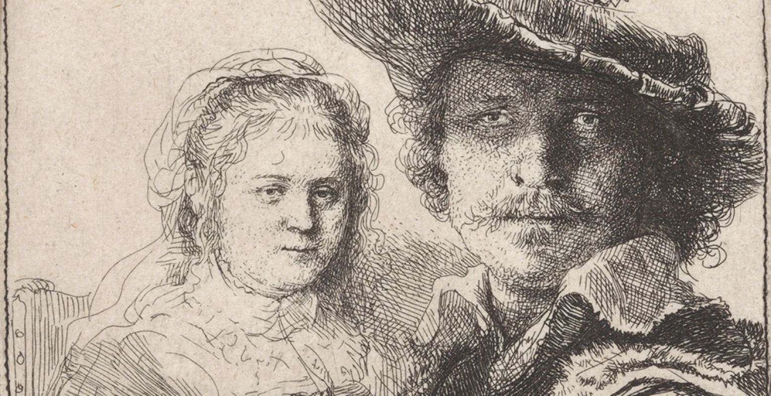 Ets: Rembrandt, Zelfportret met Saskia, 1629-1633. Rijksmuseum, Amsterdam - Legaat van de heer en mevrouw De Bruijn-van der Leeuw, Muri, Zwitserland. Foto: Fries Museum.