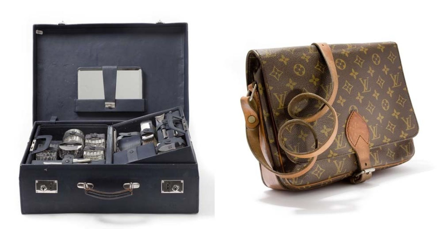 Historische reiskoffer en Louis Vuitton-designertas. Foto: © Tassenmuseum Hendrikje