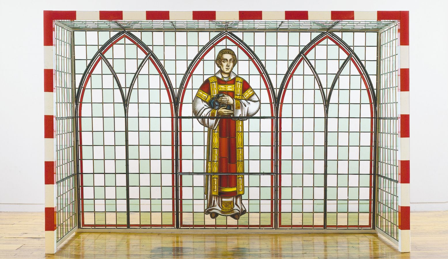 Kom je deze sportieve heilige bewonderen? Wim Delvoye, Sint Stephanus I. , 1990, bruikleen Fondation Linda & Guy Pieters, Knokke-Heist. Foto: Museum Krona Kom je deze sportieve heilige bewonderen? Wim Delvoye, Sint Stephanus I. , 1990, bruikleen Fondation Linda & Guy Pieters, Knokke-Heist. Foto: Museum Krona