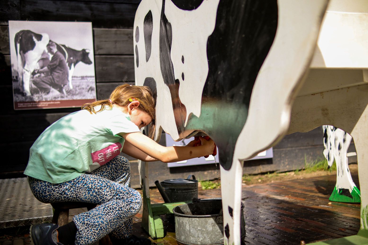 Leer koe melken op het Kindererf. Foto: Nederlands Openluchtmuseum