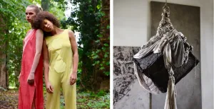 Bewonder kleding van de toekomst In de tentoonstelling Compostkleding zie je hoe kunstenaars op een natuurlijke manier kleding maken en kleuren. Foto: samengesteld beeld Ilse Kremer en Marije Dijkstra