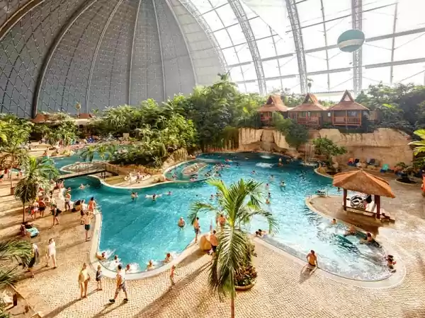 Tropical Islands Zwemmen onder palmbomen. Foto: Tropical Islands ©