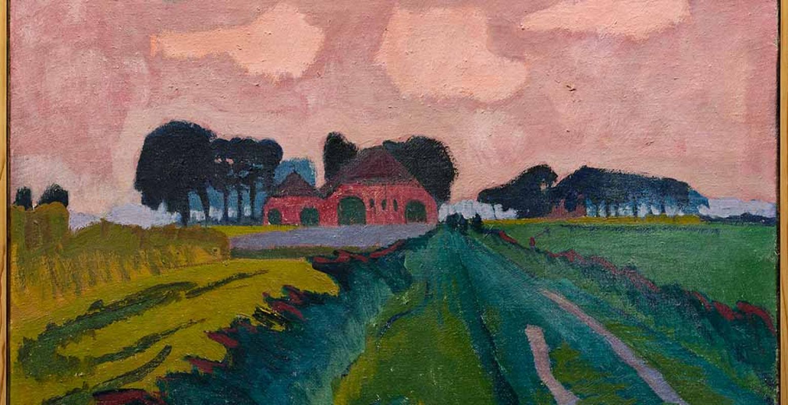 Jan Altink, De rode boerderij, 1926, was/olieverf op canvas, 60,5 x 70, 5 cm, Collectie Stichting De Ploeg, bruikleen Groninger Museum. Foto: Groninger Museum.
