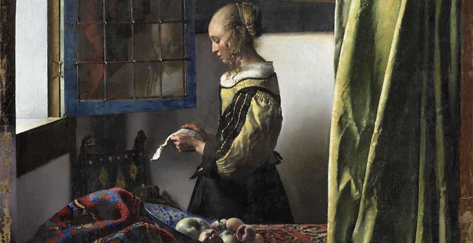 Brieflezend meisje bij het venster, Johannes Vermeer, ca. 1657â€“58, bijgesneden voor DagjeWeg.NL. © GemÃ¤ldegalerie Alte Meister, Dresden