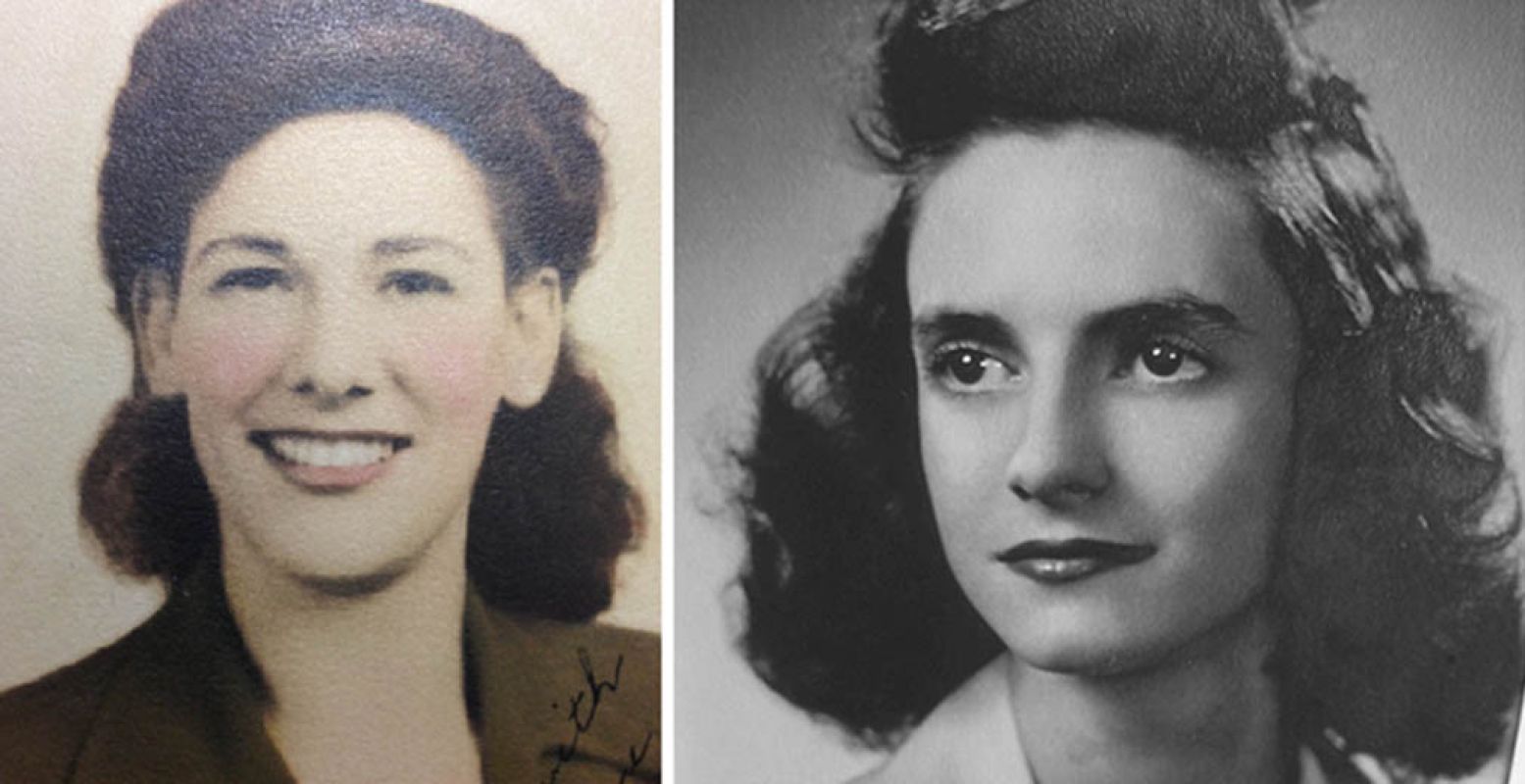 Rosie the Riveter werd symbool voor de vrouwen die in fabrieken werkten tijdens de oorlog. Dit zijn echte Rosies uit die tijd: June Robbins en June Bidwell. Foto: Nationaal Bevrijdingsmuseum.