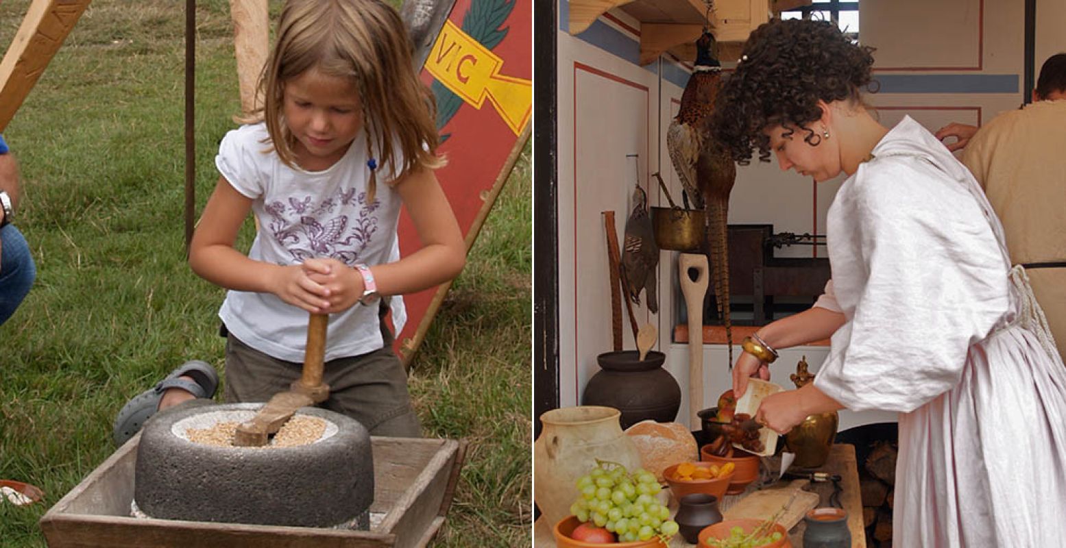 Beleef het Romeinse leven op het kampement, samen met ouderwetse inwoners. Foto: RomeinenNU.