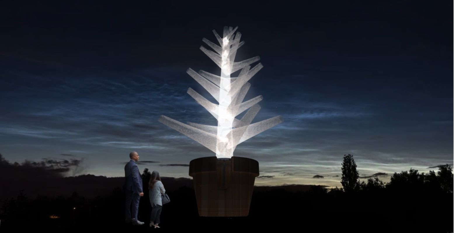 Bij de projectie 'Come and Grow' kun je samen met andere bezoekers een boom van licht laten groeien. Artist impression van Glowlab + GGZE + George Barratt-Jones. Foto: © GLOW.