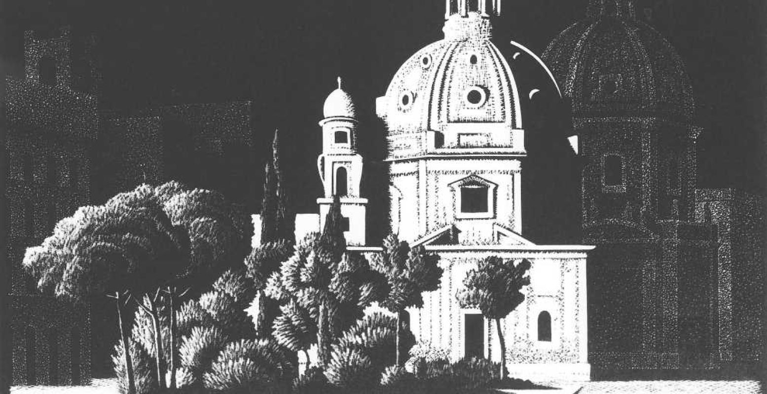 Foto: Nachtelijk Rome - Kerkjes, Piazza Venezia (1934), M.C. Escher © the M.C. Escher Company B.V. All rights reserved. www.mcescher.com