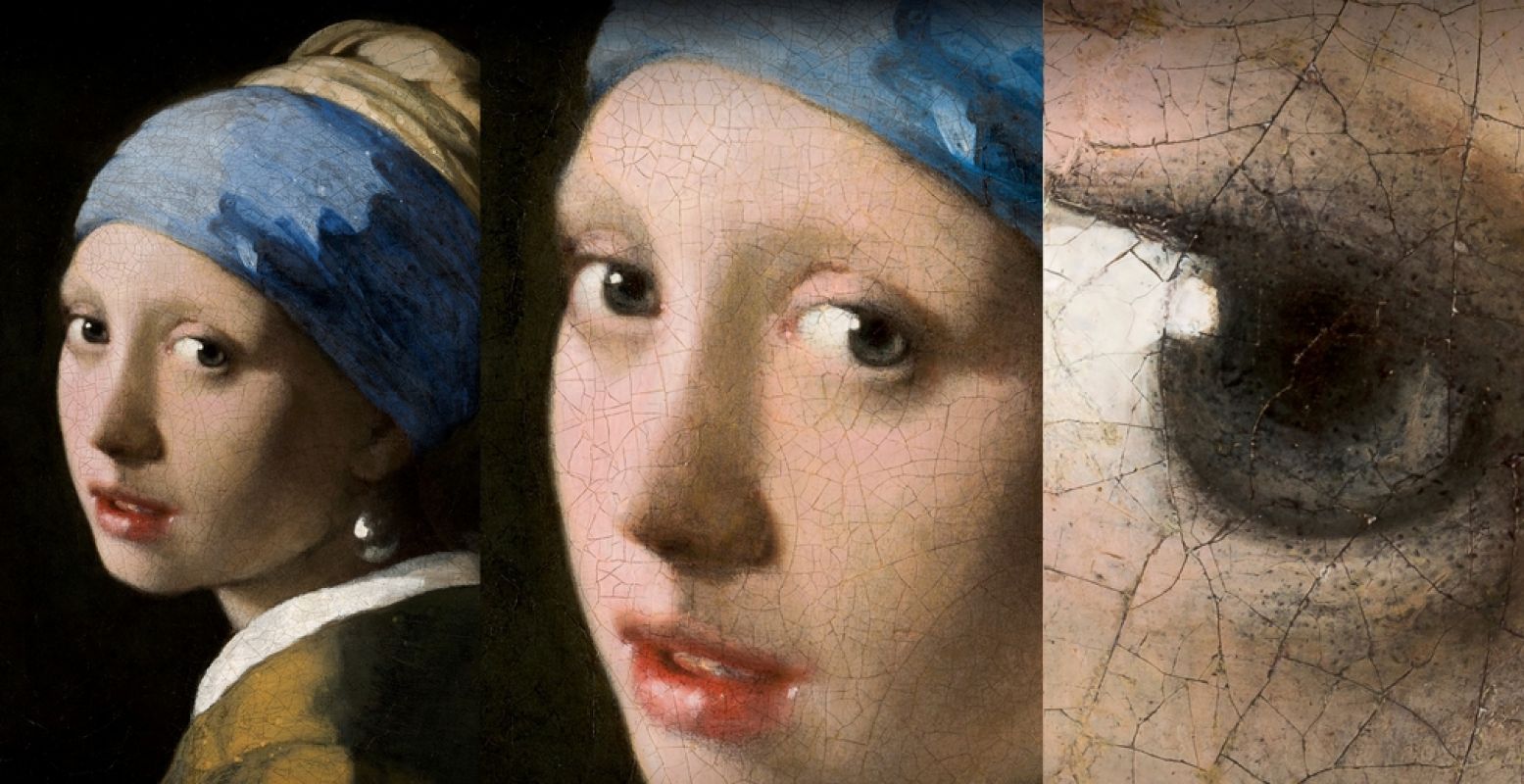 Hoe dicht je ook inzoomt op Vermeers Meisje met de Parel, alles blijft haarscherp. Het Mauritshuis is nu online te zien in gigapixels, als eerste ter wereld. Foto: Mauritshuis