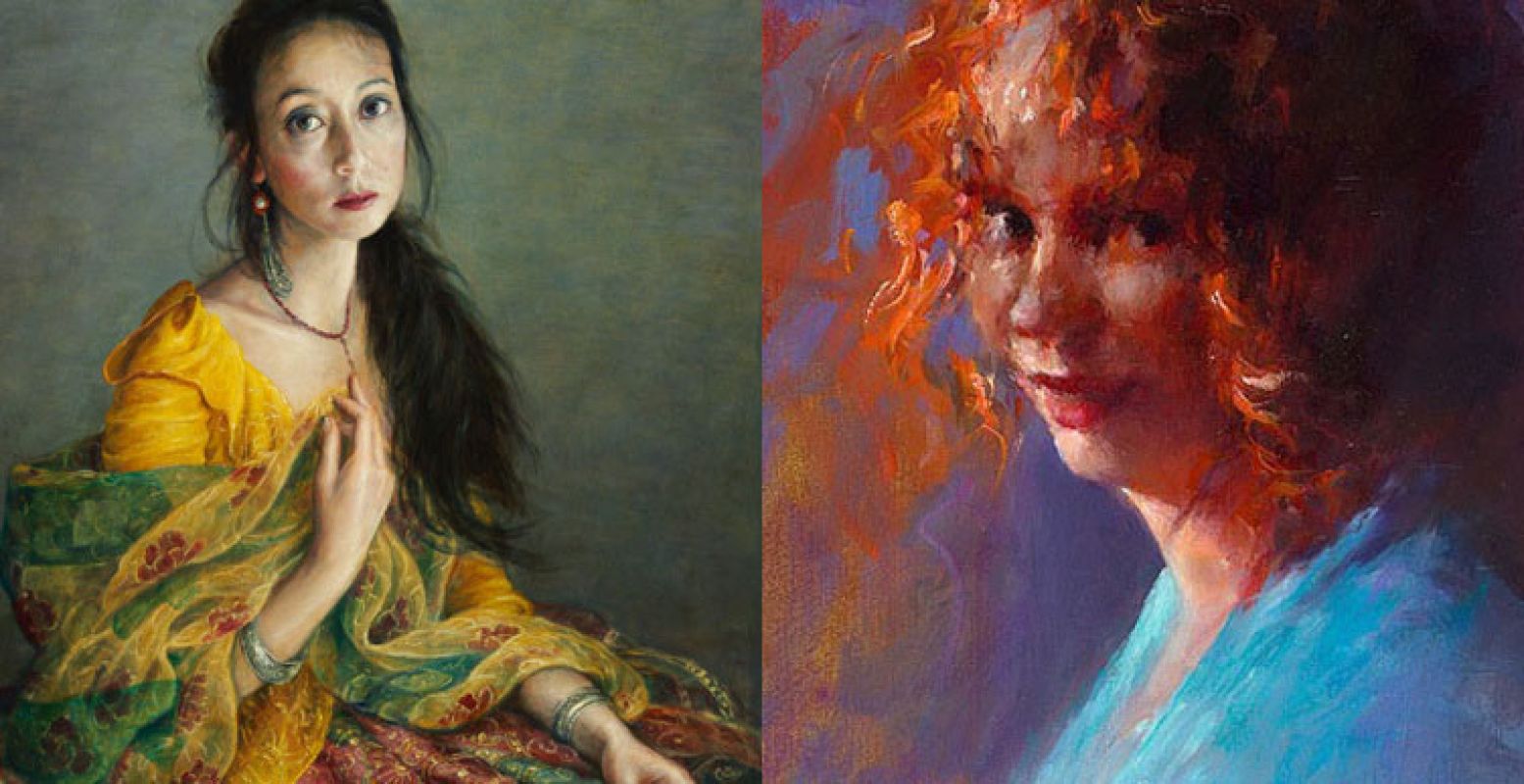 Links: Portret Jeane. Olieverf op paneel. Rechts: Dinie Boogaart - Roodharige, 2011. Olieverf.