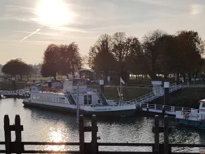 De statige bomen van het Wilhelminapark naast de veerboten. Foto: DagjeWeg.NL