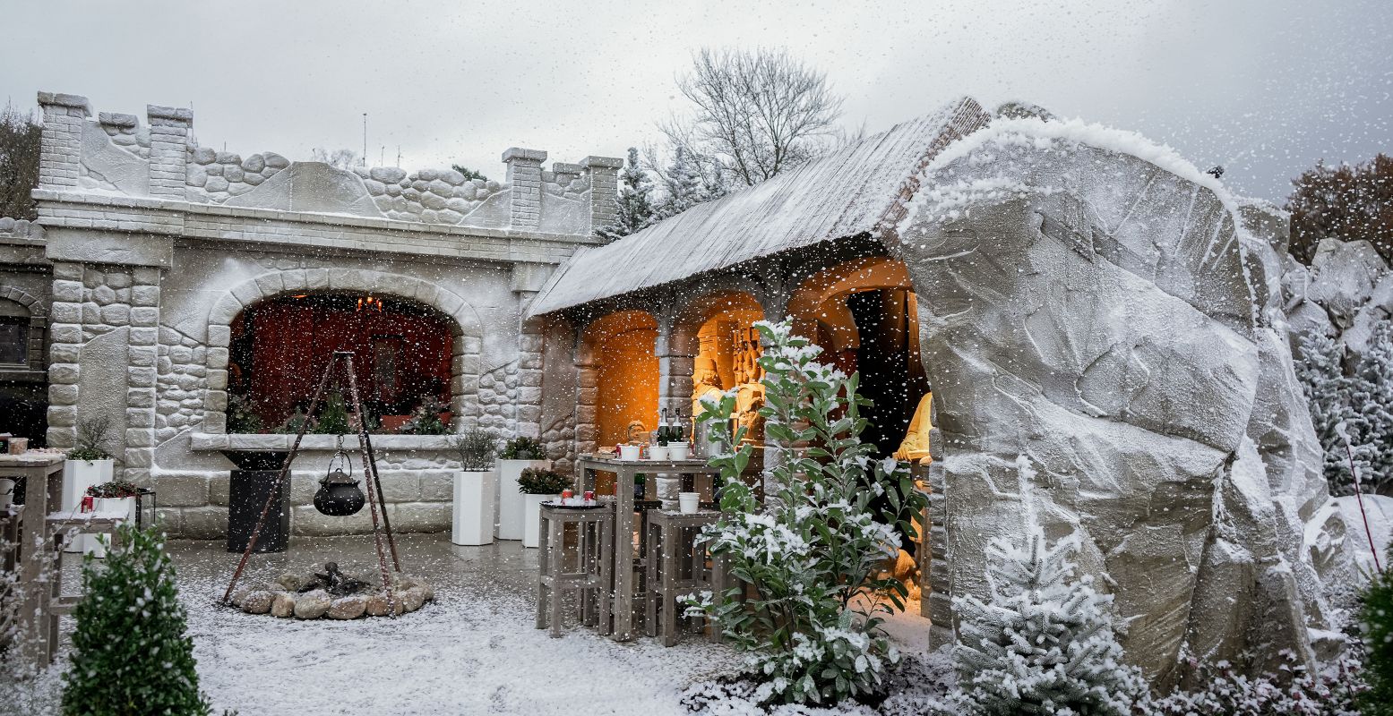 Het winterse plein in de wintertuin, sprookjesachtig mooi. Foto: 't Veluws Zandsculpturenfestijn