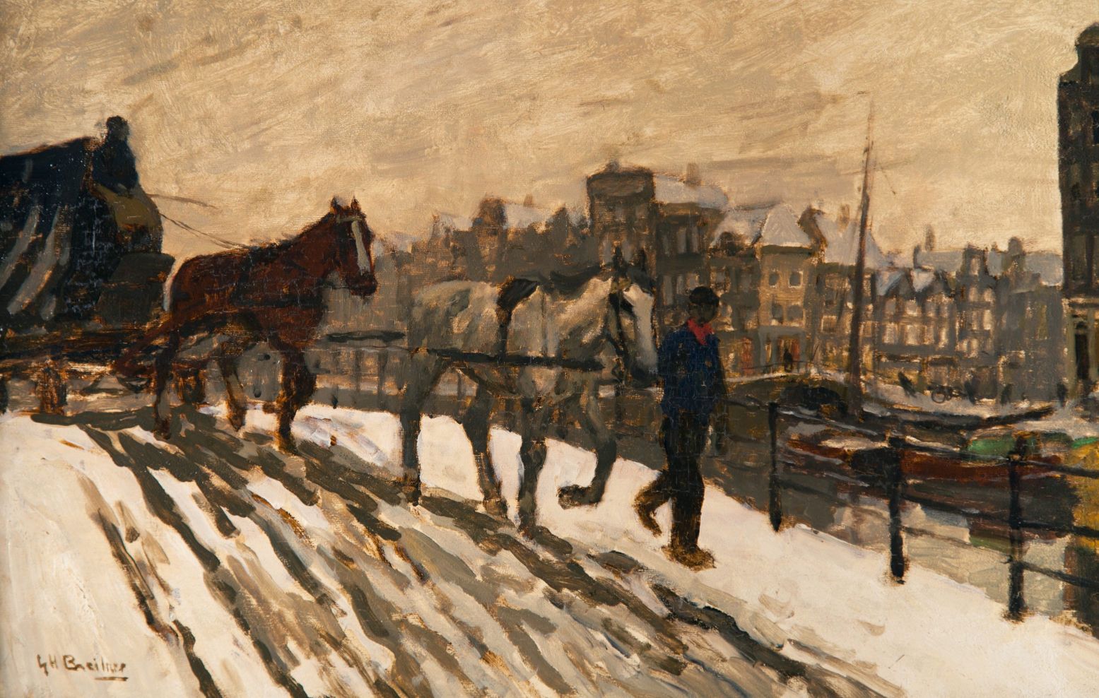 Ontdek hoe Kees Verwey zich liet inspireren door schilders als George Hendrik Breitner. Beeld: Spelerskar in de sneeuw (1890) © Collectie Biemans Ontdek hoe Kees Verwey zich liet inspireren door schilders als George Hendrik Breitner. Beeld: Spelerskar in de sneeuw (1890) © Collectie Biemans