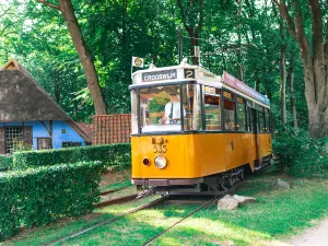 Neem de historische tram door het museumpark. Foto: Nederlands Openluchtmuseum © Remy Sapuletej