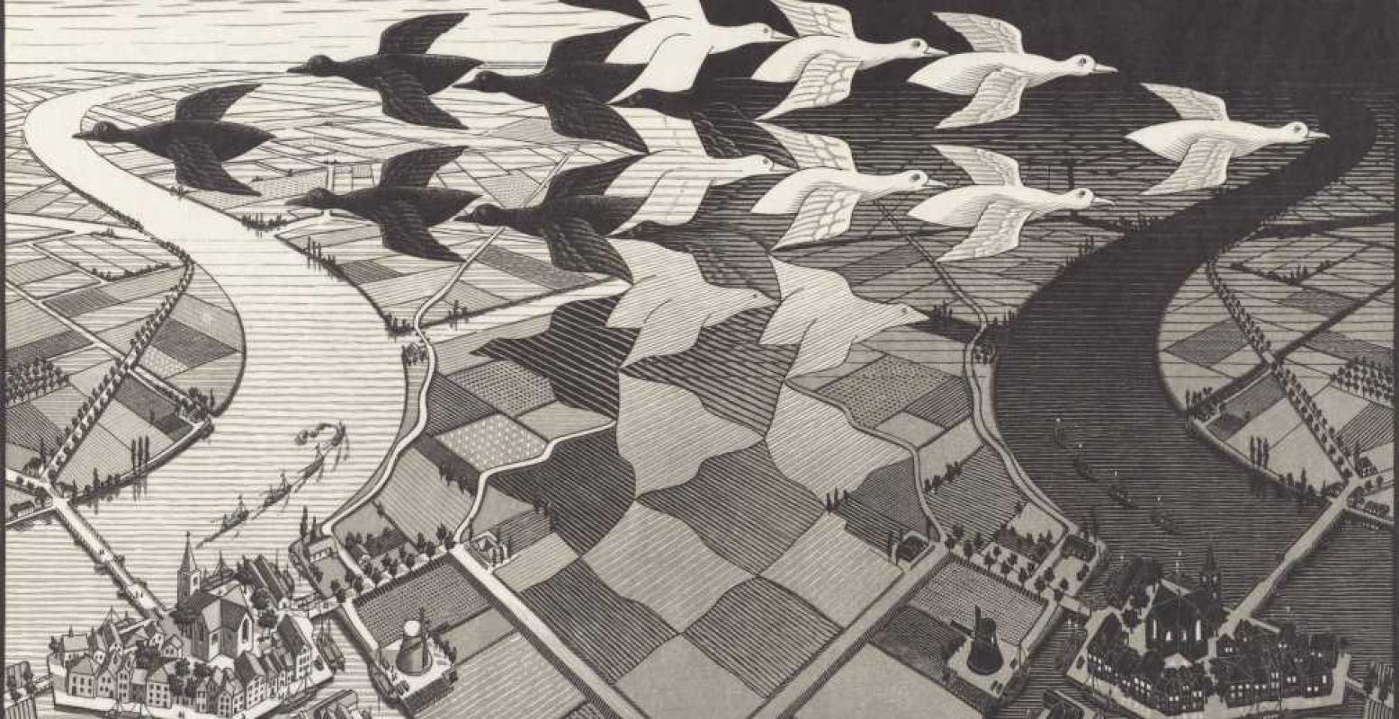 Foto: Dag en Nacht (1938), M.C. Escher © the M.C. Escher Company B.V. All rights reserved. www.mcescher.com