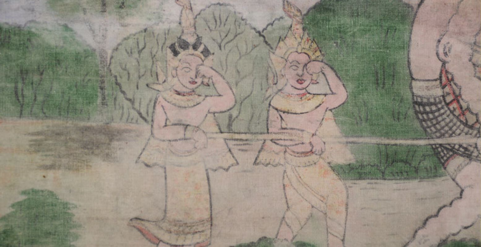 Detail uit Vessantaradoek, katoen, Noordoost-Thailand of Laos, midden 20ste eeuw.