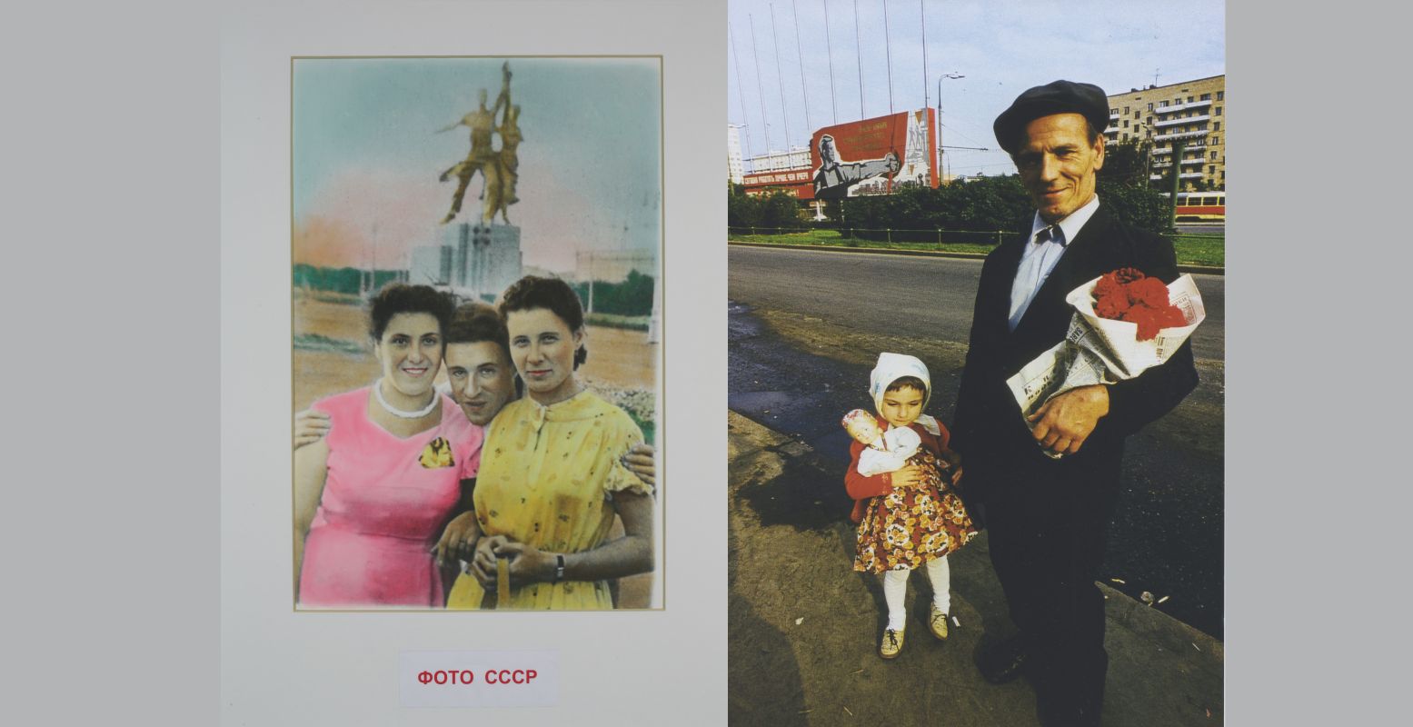 Links: uit de serie "Luriki (Ingekleurde Sovjet portretten)", 1971-85 en rechts: uit de serie "Red", 1968-75. Beide: VG Bild-Kunst, Bonn, Courtesy Boris and Vita Mikhailov. Foto's: Fotomuseum Den Haag © Boris Mikhailov