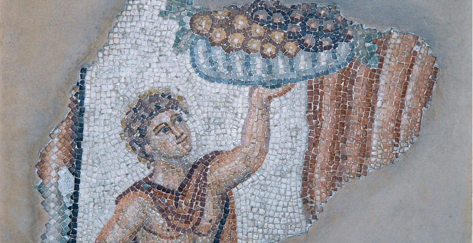 Jongeman met fruit, mozaiek, Romeins, 2de eeuw na Chr., uit Lambousa © Cyprus Museum, Nicosia.
