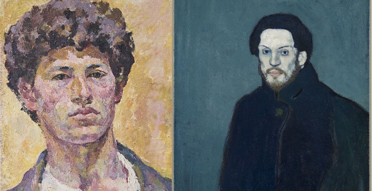  Links : Alberto Giacometti ,Selbstportrait, 1920. Fondation Beyeler, Riehen/Basel, Sammlung Beyeler. Foto: Robert Bayer  Rechts : Pablo Picasso, Autoportrait, 1901, Musée national Picasso-Paris © Succession Picasso 2021. Foto: © RMN-Grand Palais (Musée national Picasso-Paris) © Adrien Didierjean