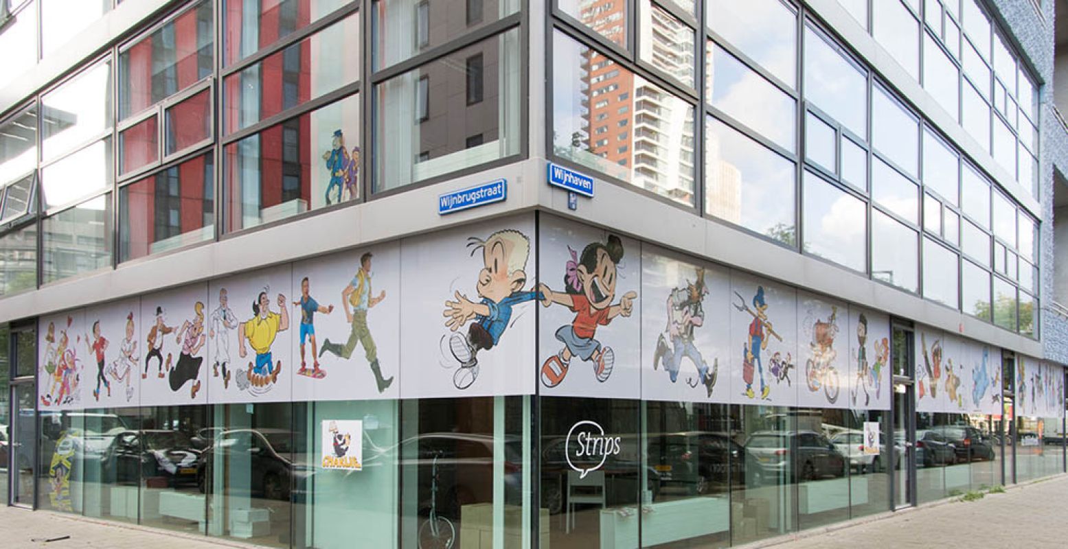 Bekende stripfiguren sieren de gevel van het museum. Foto: Museum Strips! in Rotterdam.