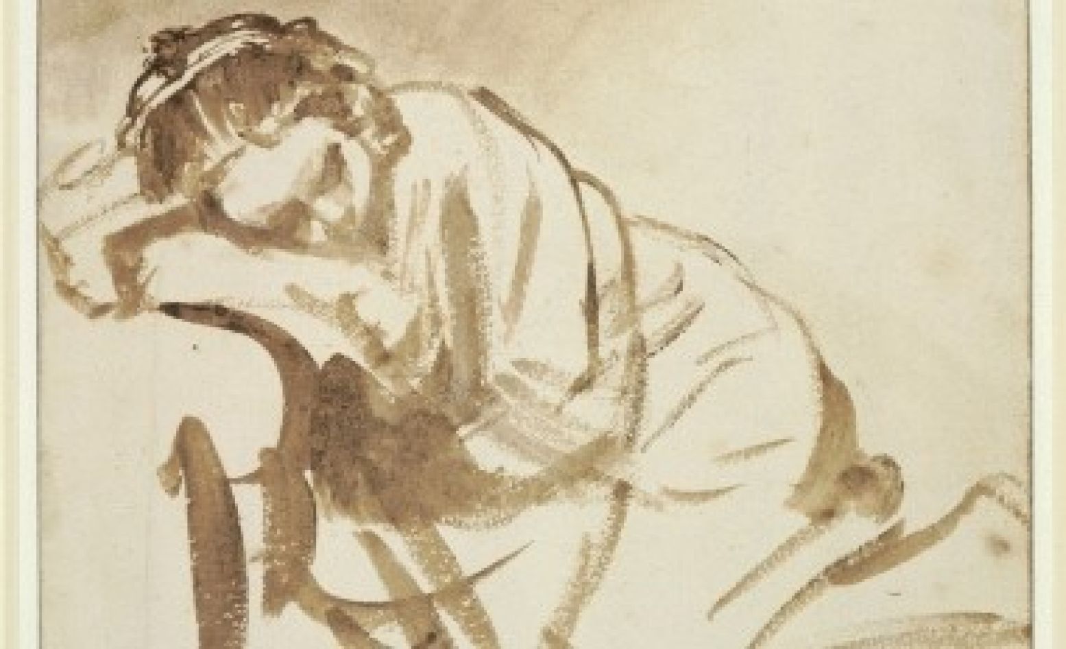 Slapende jonge vrouw (ca. 1654) uit het British Museum in Londen is één van Rembrandts beroemdste tekeningen. De observatie van een intiem moment van heel dichtbij typeert Rembrandts late werk. Foto: Rijksmuseum