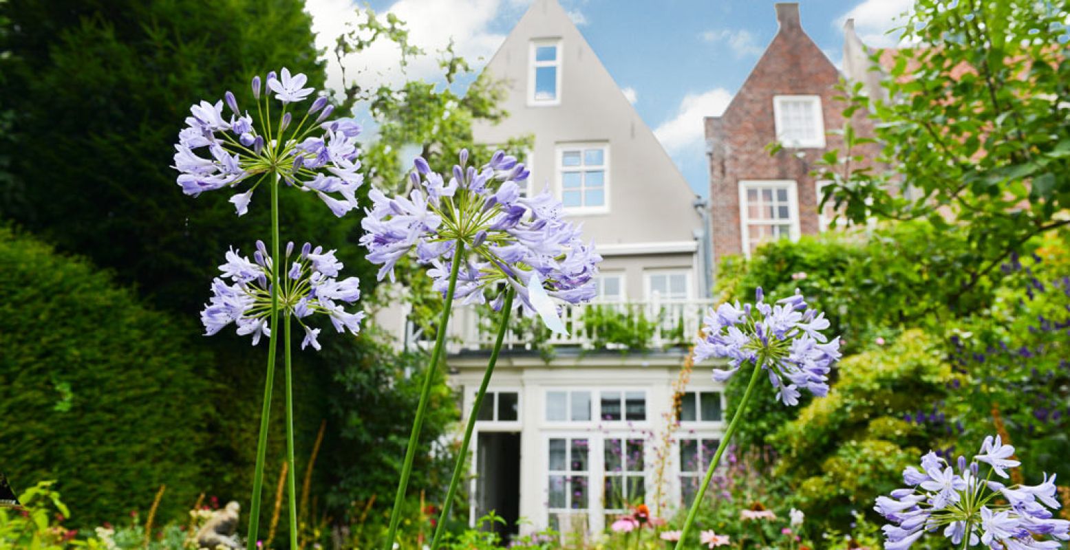 Een stadstuin ligt verscholen achter een 17de-eeuws woonhuis aan de Nieuwegracht 155.