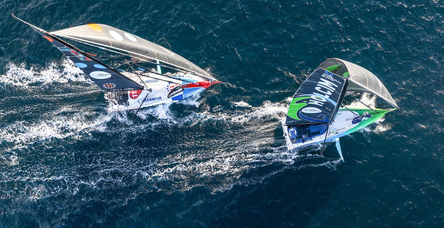 De snelle zeilboten van The Ocean Race komen op zondag 11 juni aan in de haven van Scheveningen. Foto: Tig Sports