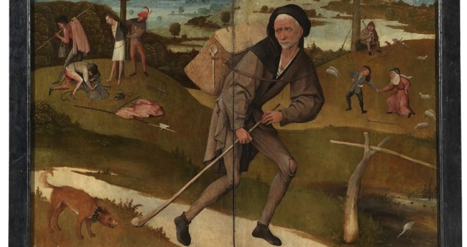 Jheronimus Bosch, Marskramer, Hooiwagen-triptiek (gesloten luiken), ca.1515. Paneel, 147 x 112 cm. Collectie: Madrid, Museo Nacional del Prado.