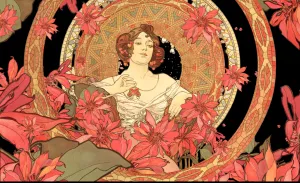 Foto: Still uit projectie naar werk van Alphonse Mucha, Grand Palais Immersif, Parijs. © Mucha Trust Foto: Still uit projectie naar werk van Alphonse Mucha, Grand Palais Immersif, Parijs. © Mucha Trust