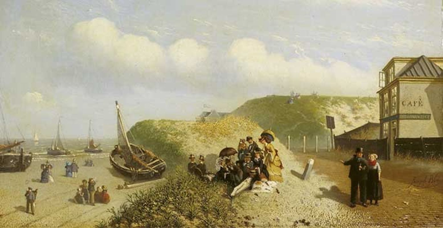 Beeld: Joseph Bles, gezicht op café, zee en duinzicht te Scheveningen; circa 1870. Collectie Haags Historisch Museum
