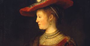 Over de foto: Dit persoonlijke kunstwerk is voor het eerst in ruim 250 in Nederland te zien. Schilderij: Rembrandt van Rijn, Saskia en profil in rijk gewaad, 1633-1642, olieverf op paneel Museumslandschaft Hessen Kassel, Gemäldegalerie Alte Meister. Foto: Fries Museum. Dit persoonlijke kunstwerk is voor het eerst in ruim 250 in Nederland te zien. Schilderij: Rembrandt van Rijn, Saskia en profil in rijk gewaad, 1633-1642, olieverf op paneel Museumslandschaft Hessen Kassel, Gemäldegalerie Alte Meister. Foto: Fries Museum.