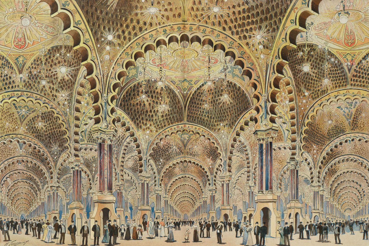 Palais des Illusions, Parijs, 1900. In De Grote Illusie kunnen bezoekers een interactieve ruimte ingaan, gebaseerd op dit caleidoscopische spiegelpaleis. Foto: Universiteit van Amsterdam, Bijzondere Collecties